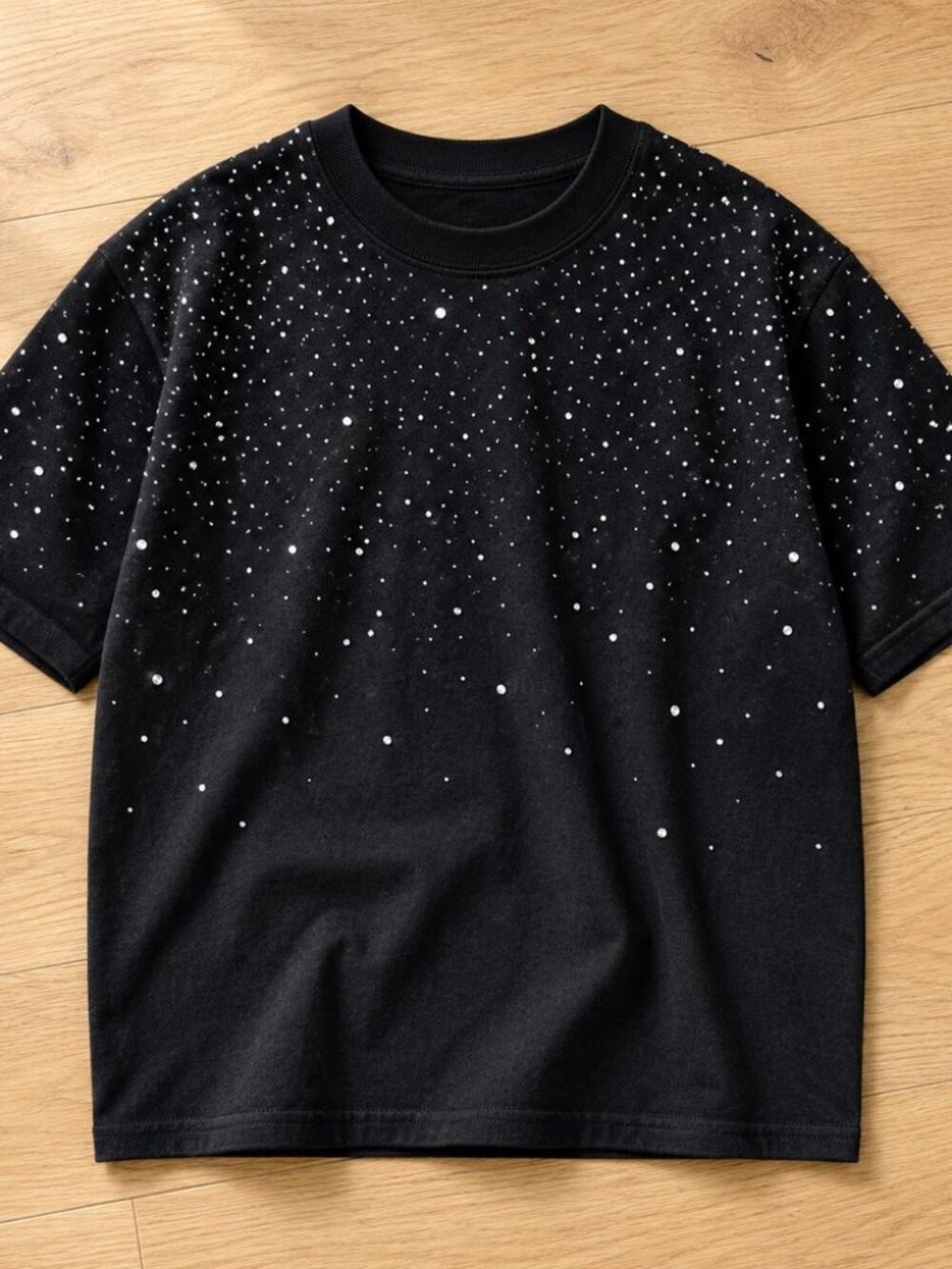 Black rhinestone tee - boxy streetwear bling t-shirt unisex